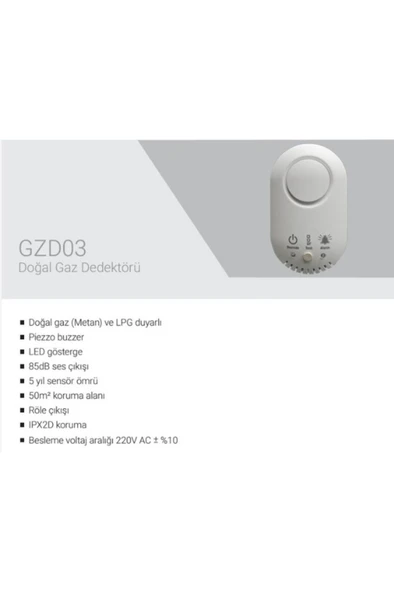 GZD03 Doğalgaz Ve Lpg Gaz Dedektörü Tak Çalıştır (220V) 85 Db Ses Çıkışı 50 M2 Koruma Alanı - 4