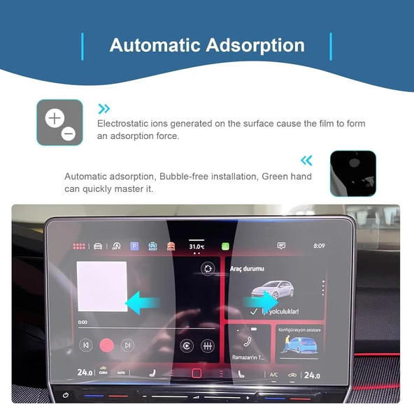 Volkswagen ID4 Crozz Pro Paket 2022-2023 Model Multimedya Uyumlu 9H Nano Ekran Koruyucu - Resim 3