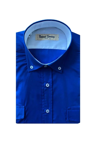 Süvari Slim Fit Mavi Kısa Kollu Erkek Gömlek