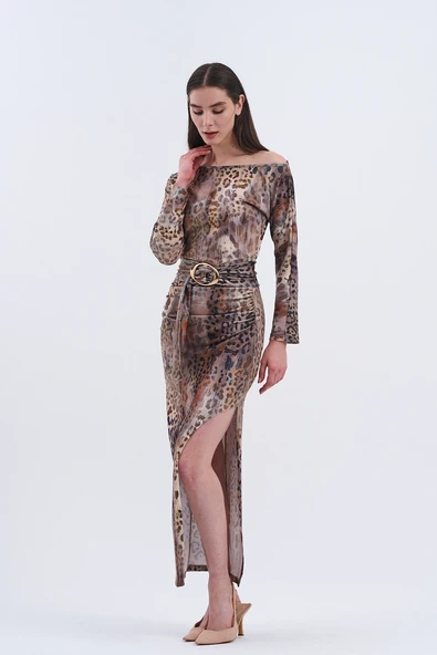 Trend Kadın Leopar Desenli Uzun Elbisemiz, - Resim 10