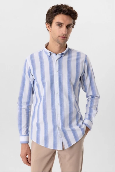 Köşeli Manşet Slimfit Desenli Gömlek - 6