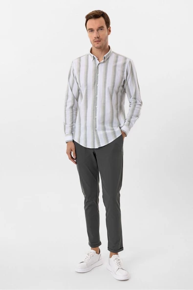 Köşeli Manşet Slimfit Desenli Gömlek - 2