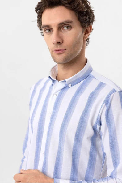 Köşeli Manşet Slimfit Desenli Gömlek - 10