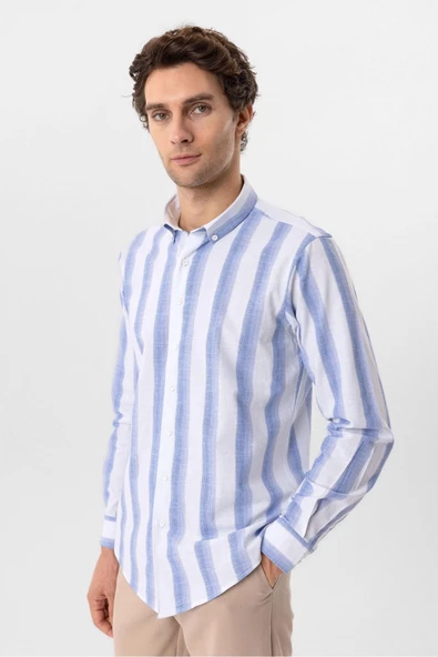 Köşeli Manşet Slimfit Desenli Gömlek - 9