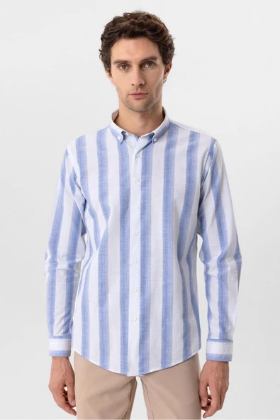Köşeli Manşet Slimfit Desenli Gömlek - 7