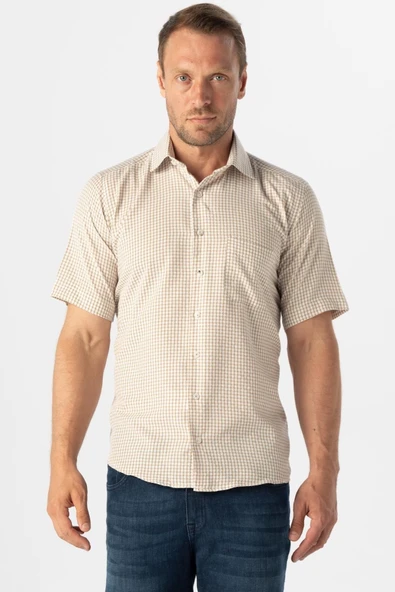 Kısa Kol Regular Kalıp Kareli Gömlek - 6