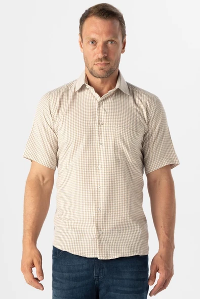 Kısa Kol Regular Kalıp Kareli Gömlek - 9