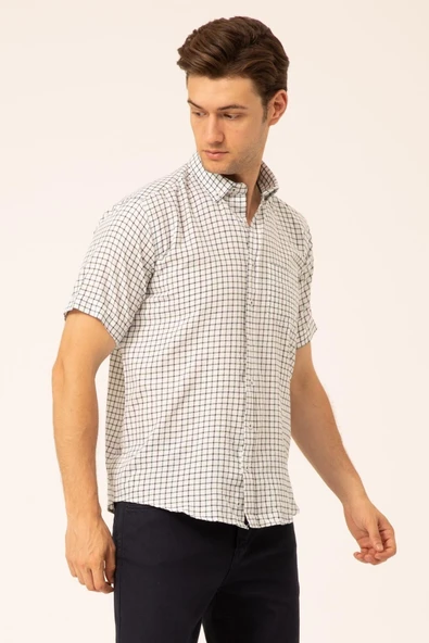 Süvari Bol Kesim Kısa Kol Yeşil Desenli Erkek Gömlek - 4