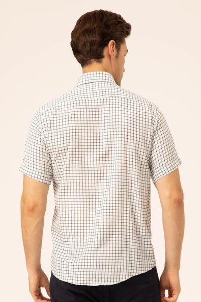 Süvari Bol Kesim Kısa Kol Yeşil Desenli Erkek Gömlek - 3