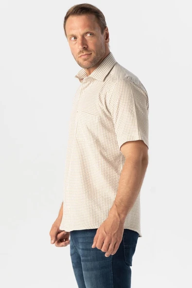 Kısa Kol Regular Kalıp Kareli Gömlek - 10