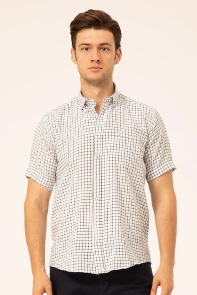 Süvari Bol Kesim Kısa Kol Yeşil Desenli Erkek Gömlek