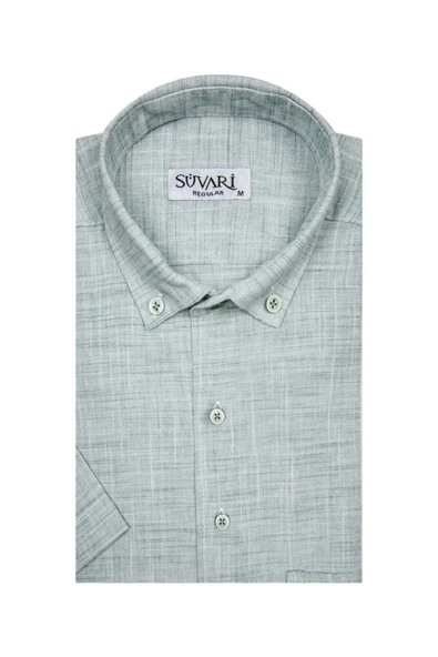 Kısa Kollu Yeşil Erkek Gömlek Bol Kesim Tam Pamuk