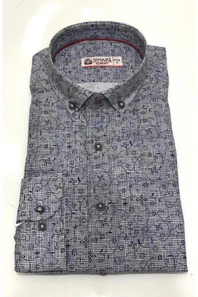 Slim Fit Baskılı Mavi Küçük Beden Gömlek