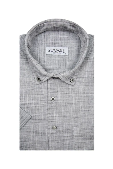 Kısa Kollu Yeşil Erkek Gömlek Bol Kesim Tam Pamuk - 9