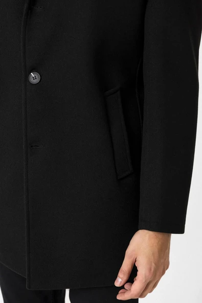 Süvari Rahat Kalıp Düz Sivri Yaka Siyah Erkek Kaban - 4