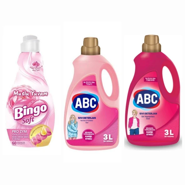 ABC SIK YIKANAN ÇAMAŞIR 3 LT,ABC NARİNLER İÇİN 3 LT,BİNGO 1440 ML+100 YIKAMA