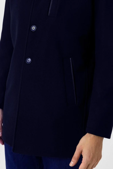 Süvari Hakim Yaka Battal Kalıp Lacivert Düz Kaban - 7