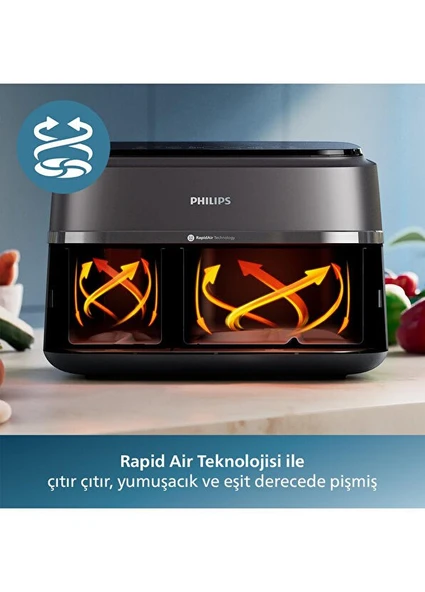 Philips Airfryer NA350/00 Çift Hazneli Fritöz 9L - Resim 4