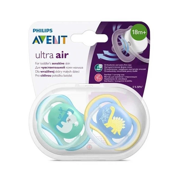 Philips Avent Ultra Air Karanlıkta Parlayan 2li Desenli Gece Emziği +18 Ay - Erkek