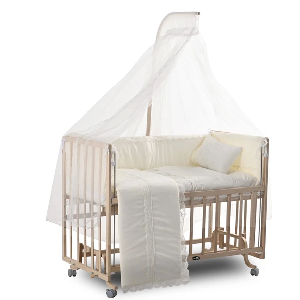 ComfyMax Sallanır Anne Yanı Doğal Ahşap Beşik ve Uyku Seti - 60x120 cm - 4