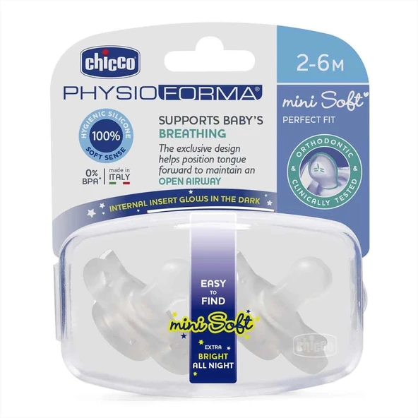 Chicco Gece Parlayan PhysioForma Mini Soft 2'li Emzik 2-6 Ay