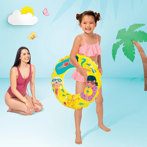 Intex Şeffaf Desenli Çocuk Yüzme Simidi Sarı 61cm (59242) - 2