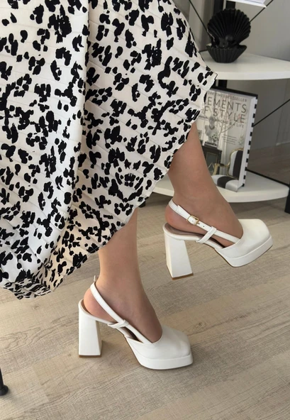 Mety Beyaz Cilt Topuklu Ayakkabı - Resim 2