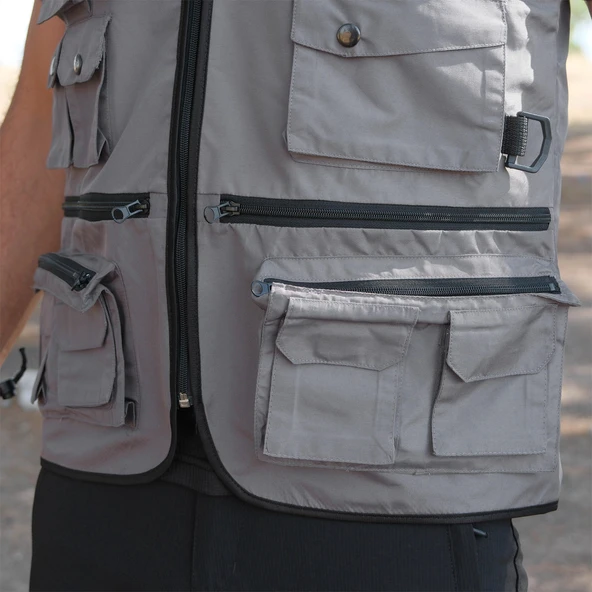 Action Dört Mevsim Çok Cepli Outdoor Spor Yelek Gri - 6