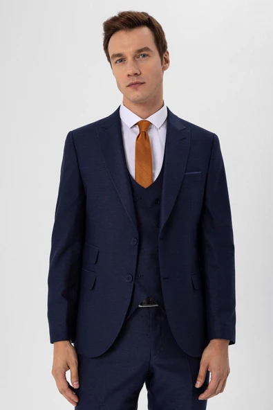 Slimfit Armürlü Yelekli Takım Elbise - 3