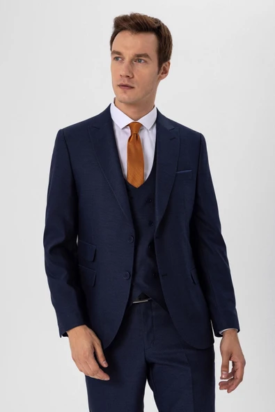 Slimfit Armürlü Yelekli Takım Elbise - 4