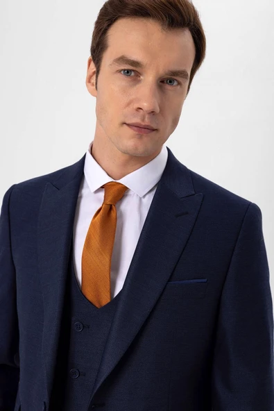 Slimfit Armürlü Yelekli Takım Elbise - 5