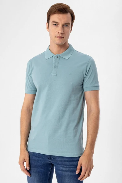 Polo Yaka Regular Kalıp Lacivert Armürlü Tişört - 9