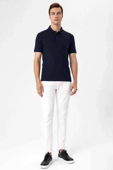 Polo Yaka Regular Kalıp Lacivert Armürlü Tişört