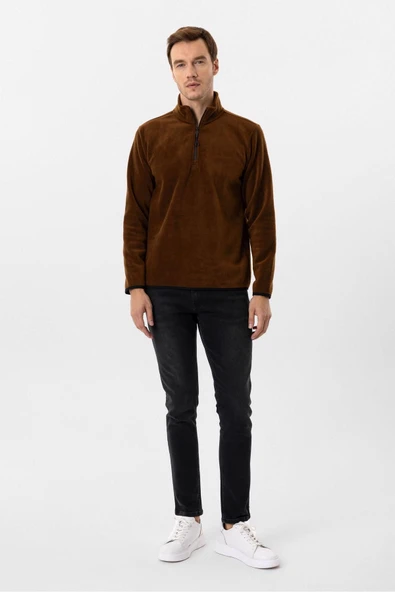 Sivri Yaka Regular Kalıp Düz Sweatshirt - 4