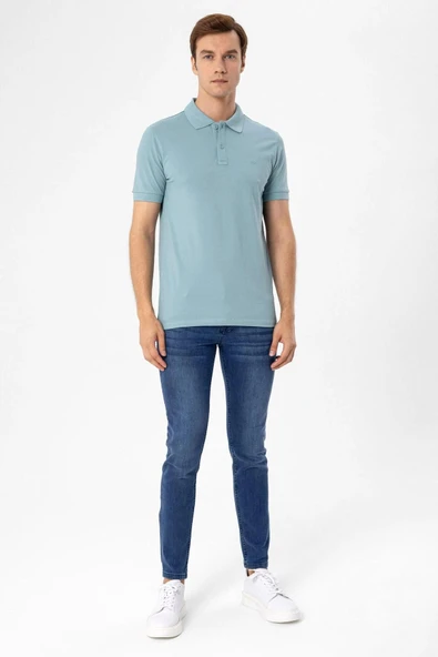 Polo Yaka Regular Kalıp Lacivert Armürlü Tişört - 10