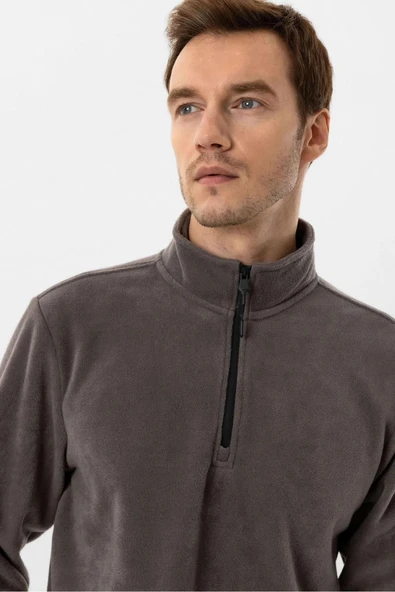 Sivri Yaka Regular Kalıp Düz Sweatshirt - 8