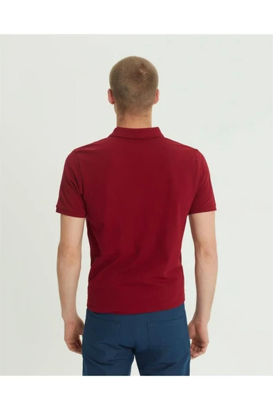 Süvari %100 Pamuk Dar Kesim Polo Yaka Bordo Erkek Tişört - 4