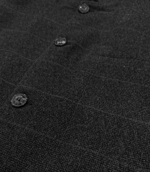 Süvari Bol Kesim Yünlü Ekose Siyah Erkek Kaban - 2