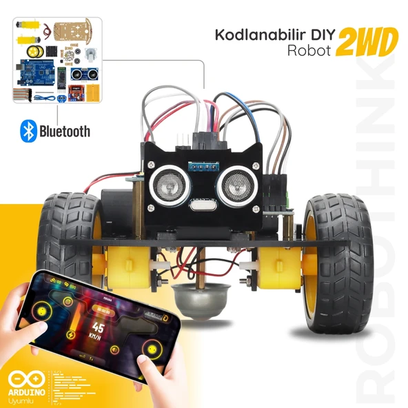 Arduino Uyumlu 2 Teker Robot Araba Kodlama Seti 2WD-BLE (Kutulu ve E-Kitaplı)