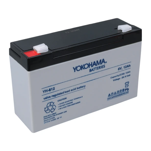 YOKOHAMA YH-612 6 VOLT - 12 AMPER KURU AKÜ (150 X 50 X 94 MM)