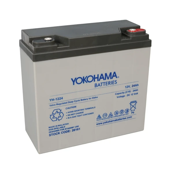 YOKOHAMA YH-1224 12 VOLT - 24 AMPER ELEKTRİKLİ BİSİKLET AKÜSÜ (180 X 76 X 167 MM)