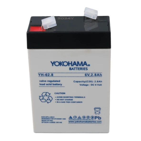 YOKOHAMA YH-62.8 6 VOLT - 2.8 AMPER DİK AKÜ (66 X 33 X 97 MM) - 3