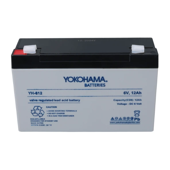 YOKOHAMA YH-612 6 VOLT - 12 AMPER KURU AKÜ (150 X 50 X 94 MM) - 3