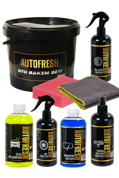 AutoFresh Oto Yıkama Seti Jant Temizleyici Torpido Parlatıcı Lastik Parlatıcı Şampuan Camsuyu