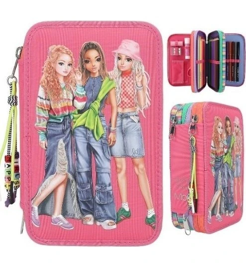 3 Katlı Pembe Kızlar Dolu Kalem Kutu