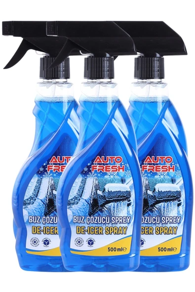 AutoFresh 3'LÜ ARAÇ BUZ ÇÖZÜCÜ SPREY ARABA CAM KAPORTA BUZLANMA ÖNLEYİCİ 500 ML X 3 ADET