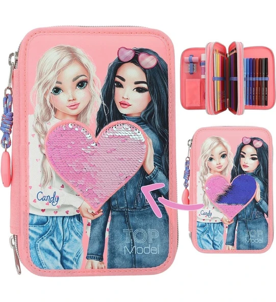 Triple Pencil Case with reversible sequins