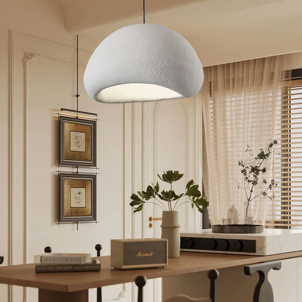 Apliqa Tretan Büyük Beyaz Beton Modern Sarkıt Oturma Odası Salon Sarkıt Avize