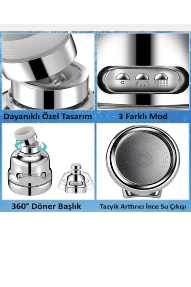 Musluk Başlığı Tazzik Basınç Ayarlı Mutfak Musluğu Bütün Evyelere Uygun Başlık Kademe Ayarlı - 3