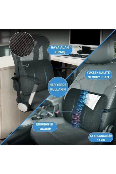 AutoFresh ORTOPEDİK ARAÇ OTO BEL DESTEK MİNDER YASTIĞI SIRT MİNDERİ OFİS SANDALYE DESTEĞİ - 3
